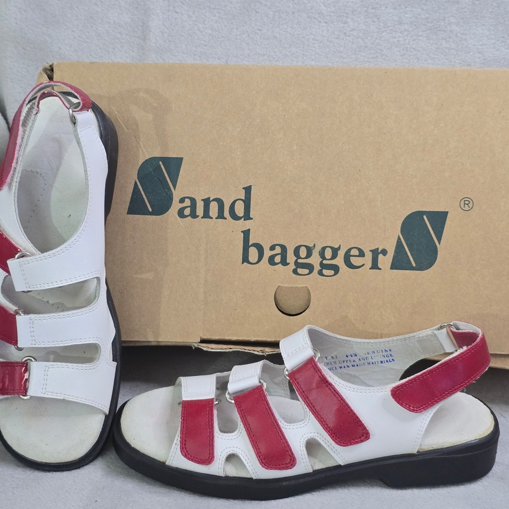 Sandbaggers Lucy Womens Size‎ 6 Golf Sandals White Red Leather Strappy Spikeless